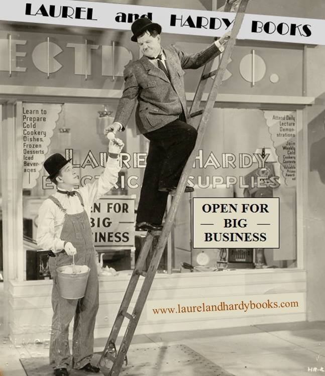 Stan and Ollie decorating the Laurel and Hardy Books Store